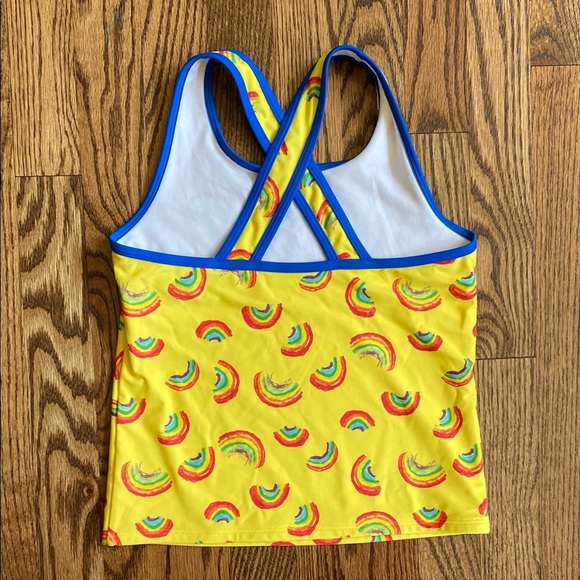 Yellow with rainbow print LL Bean kids tankini top size 12. Excellent condition - Picture 4 of 9